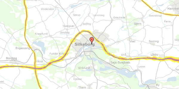 Trafikstøjkort på Guldbergsgade 27, st. , 8600 Silkeborg