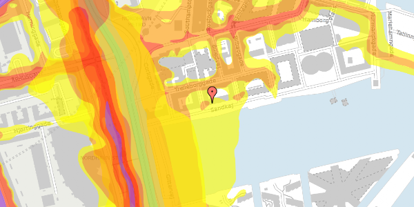 Trafikstøjkort på Sandkaj 11, 2150 Nordhavn