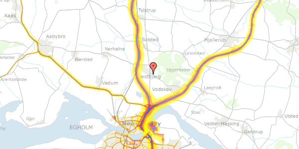 Trafikstøjkort på Vestbjerggårdvej 1A, 9380 Vestbjerg