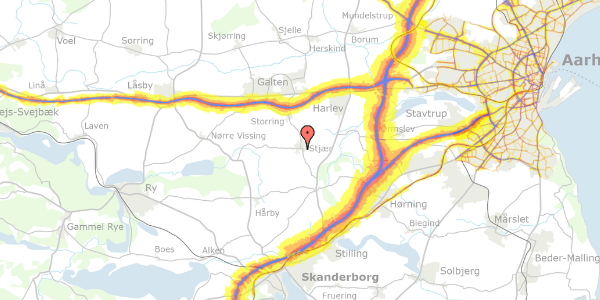 Trafikstøjkort på Møllevejen 16, 8464 Galten