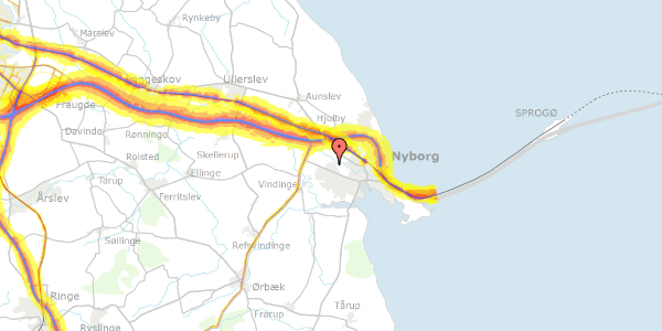 Trafikstøjkort på Hustomten 19, 5800 Nyborg