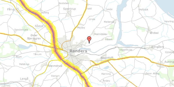 Trafikstøjkort på Hjertegræsbakken 15, 8930 Randers NØ