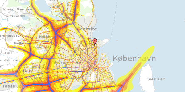 Trafikstøjkort på Nyborggade 23, 2100 København Ø