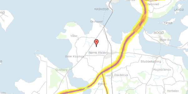 Trafikstøjkort på Nr Vedby Kirkevej 14A, 4840 Nørre Alslev