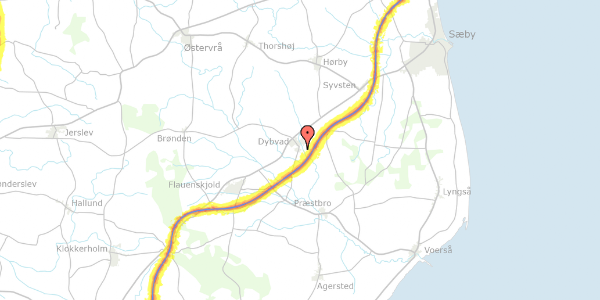 Trafikstøjkort på Kærsangervej 22, 9352 Dybvad