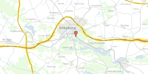 Trafikstøjkort på Rønnebærvej 24, 8600 Silkeborg