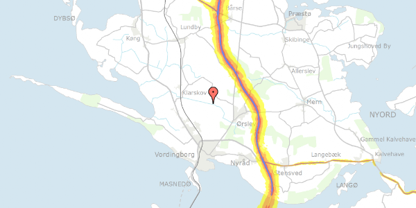 Trafikstøjkort på Mosegårdsvej 20E, 4760 Vordingborg