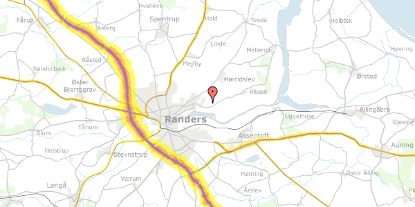 Trafikstøjkort på Hjertegræsbakken 18, 8930 Randers NØ