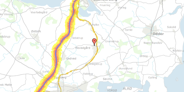 Trafikstøjkort på Vinthervej 7, 8732 Hovedgård