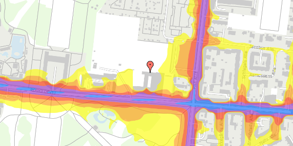 Trafikstøjkort på Roskildevej 10, 2000 Frederiksberg