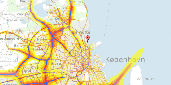 Trafikstøjkort på Strandvejen 42, 2900 Hellerup