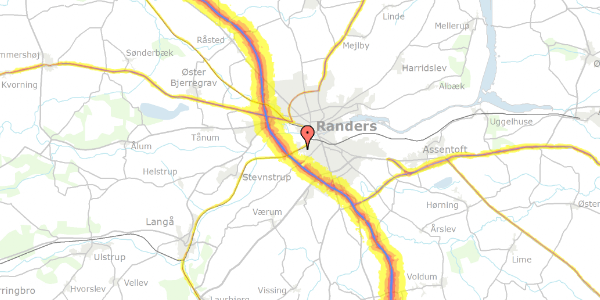 Trafikstøjkort på Kærgade 100E, 8940 Randers SV