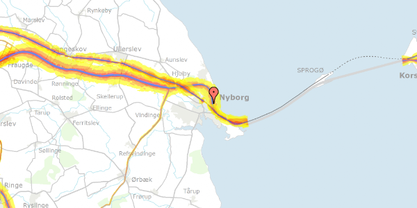 Trafikstøjkort på Dybbølsgade 7, 5800 Nyborg