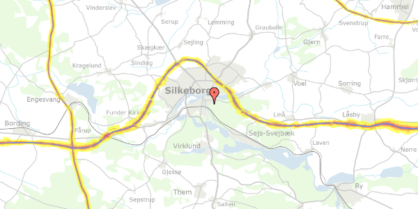 Trafikstøjkort på Frydensbjergvej 46, 8600 Silkeborg