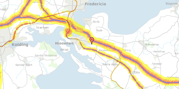 Trafikstøjkort på Rønnebærgrenen 26, 5500 Middelfart