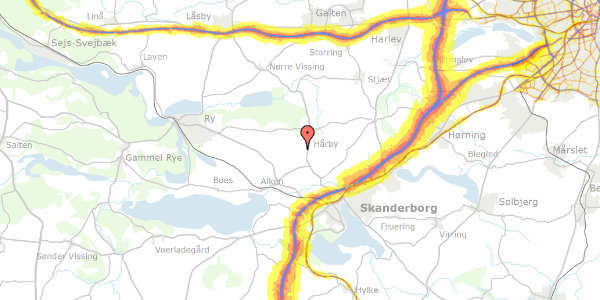 Trafikstøjkort på Hjelmslevvej 5, 8660 Skanderborg