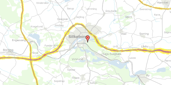 Trafikstøjkort på Frydensbjergvej 57, 8600 Silkeborg