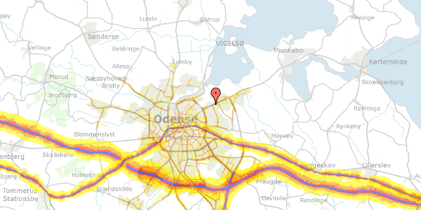 Trafikstøjkort på Martins Minde Havekoloni 214, 5240 Odense NØ