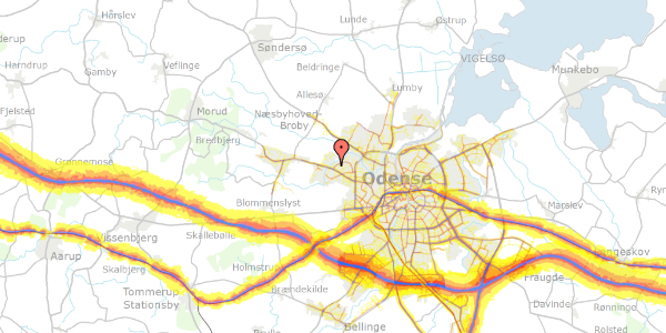 Trafikstøjkort på Gransangervej 35, 5210 Odense NV