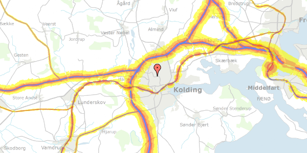 Trafikstøjkort på Bertram Knudsens Vej 62A, 6000 Kolding