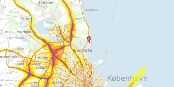 Trafikstøjkort på Gyldenlundsvej 55, 2920 Charlottenlund