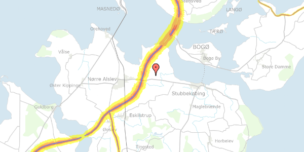 Trafikstøjkort på Skovbyvej 10A, 4840 Nørre Alslev