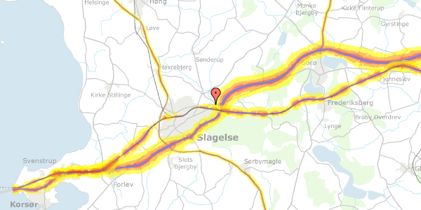 Trafikstøjkort på Elmesvinget 34, 4200 Slagelse