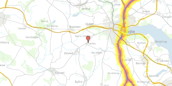 Trafikstøjkort på Jerlevvej 10, 7100 Vejle