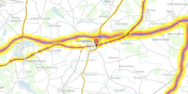 Trafikstøjkort på Rugvænget 13A, 4100 Ringsted