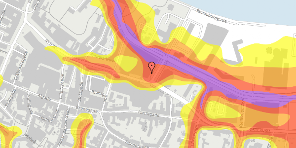 Trafikstøjkort på Rendsburggade 3A, 4. , 9000 Aalborg