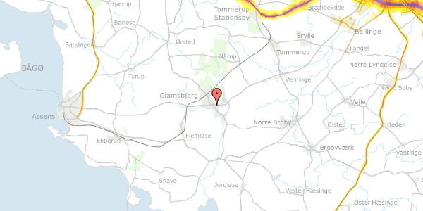 Trafikstøjkort på Assensvej 5A, 5620 Glamsbjerg