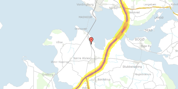 Trafikstøjkort på Gåbensevej 57B, 4840 Nørre Alslev