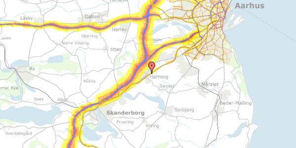 Trafikstøjkort på Nydamsvej 18, 8362 Hørning