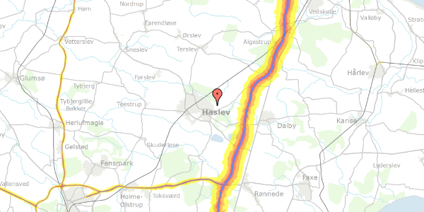 Trafikstøjkort på Hasselvej 2B, st. 1, 4690 Haslev