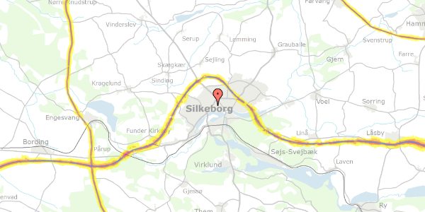 Trafikstøjkort på Nylandsvej 72, 8600 Silkeborg