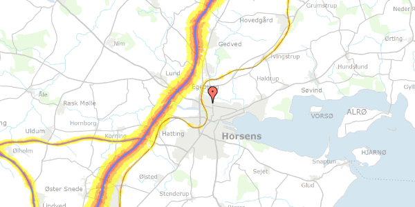 Trafikstøjkort på Fussingsvej 8, 8700 Horsens