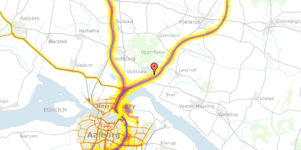 Trafikstøjkort på Vodskovvej 23B, kl. , 9310 Vodskov