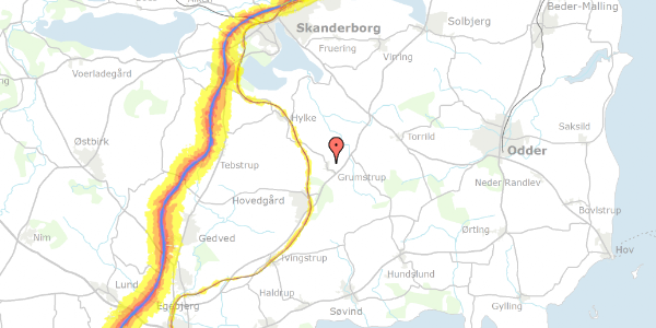 Trafikstøjkort på Tvilhøj 10, 8732 Hovedgård