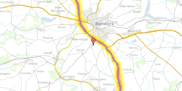 Trafikstøjkort på Bjørnsager 10, 8940 Randers SV