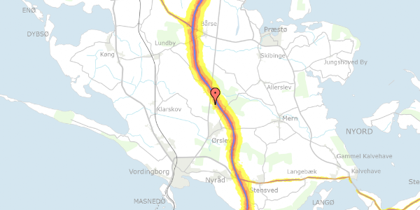 Trafikstøjkort på Københavnsvej 518, 4760 Vordingborg