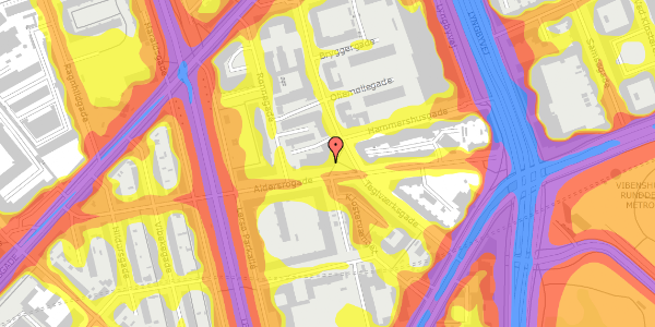 Trafikstøjkort på Aldersrogade 8A, 1. , 2100 København Ø