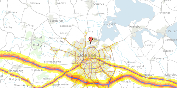 Trafikstøjkort på Munkemaen Havekoloni 75, 5270 Odense N