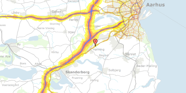 Trafikstøjkort på Petersmindevej 5, 8362 Hørning