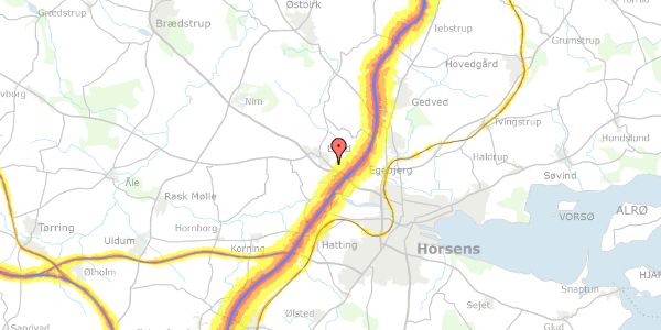 Trafikstøjkort på Silkeborgvej 142, 8700 Horsens