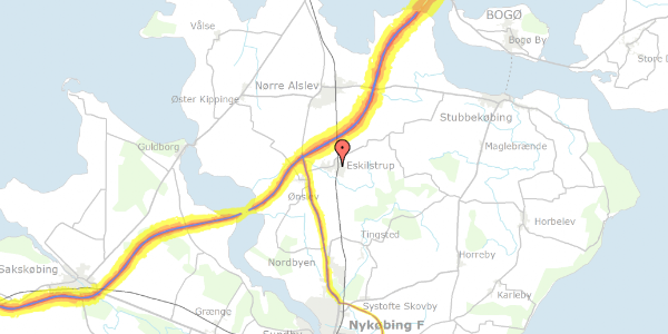 Trafikstøjkort på Eskilstrup Vinkelvej 6, 4863 Eskilstrup