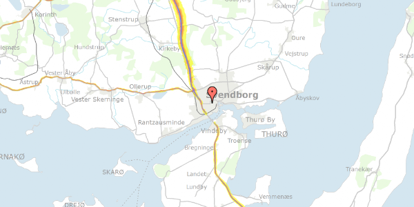 Trafikstøjkort på Johs Jørgensens Vej 10, 5700 Svendborg