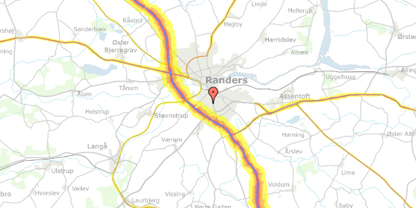 Trafikstøjkort på Hjørringvej 19, 8940 Randers SV