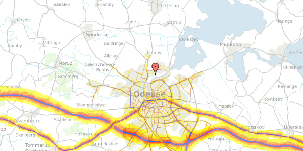 Trafikstøjkort på Munkemaen Havekoloni 32, 5270 Odense N