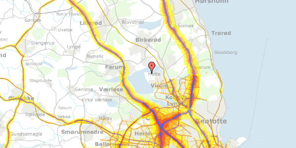 Trafikstøjkort på Dronninggårds Alle 134, 2840 Holte