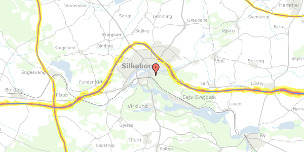 Trafikstøjkort på Frydensbjergvej 83, 8600 Silkeborg